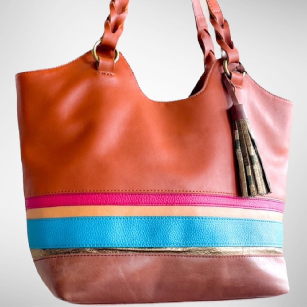 THE SAK ‘Sierra’ Leather Shopper Tote Chestnut Brown/Multi Color Shoulder Bag